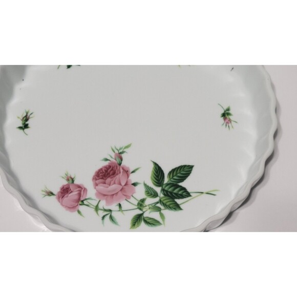 Vintage Christine Holm Ceramic Fluted Quiche Tart Dish Rose Pattern Plate 9.5" - Picture 2 of 7